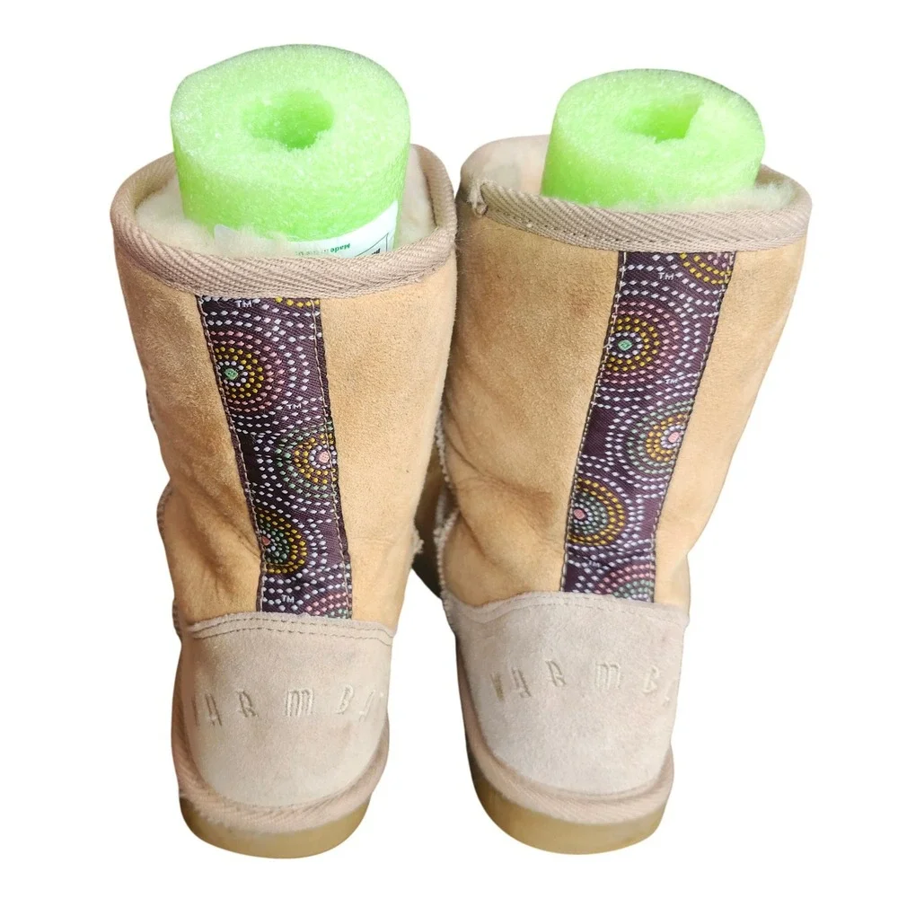 Warmbat Australia Shearling Boots Womens 6 Tan Suede Mid Calf Winter Boho Apres